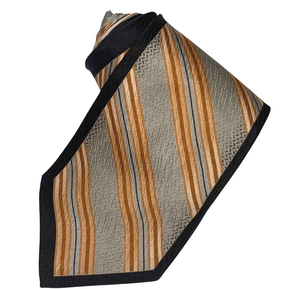 Vintage Enrico Capucci Necktie Tie Grey Orange Striped Silk Hand Made Italian